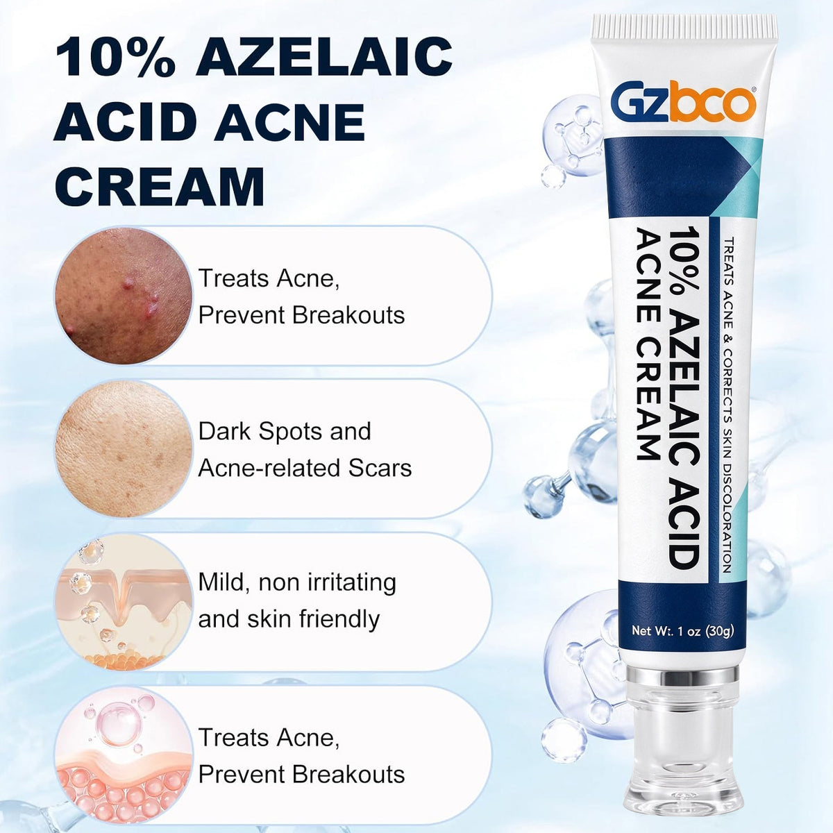 Crema antiacné con ácido azelaico al 10% - Fabricante OEM | Cuidado de la piel de marca privada